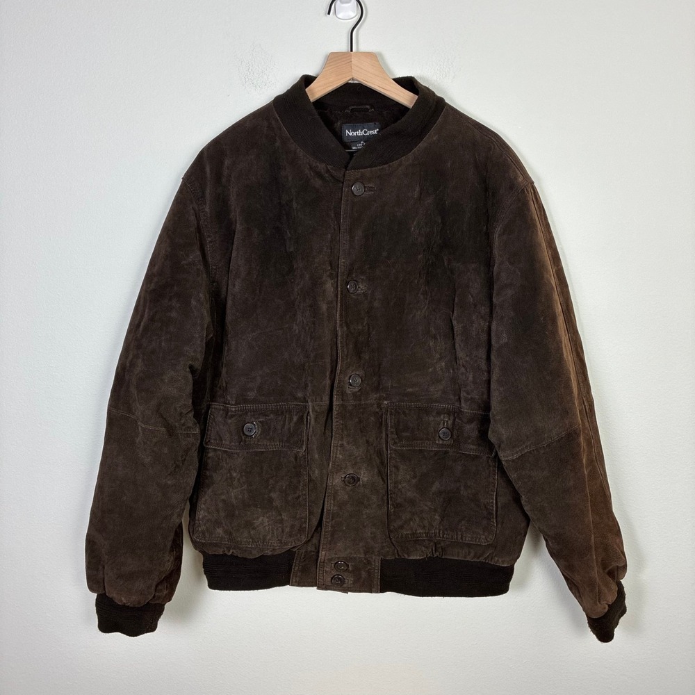NorthCrest Vintage 90s Suede Leather Quilted Bomber Jacket Men's XL Fall Winter